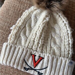 47 Women’s  Cable Knit Pom Beanie with Orange V Logo